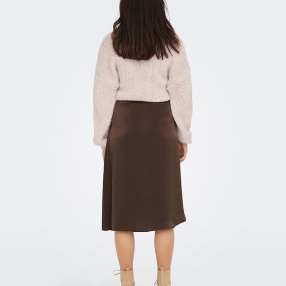NWT Chocolate Brown Mille Satin Midi Skirt - Picture 3 of 16